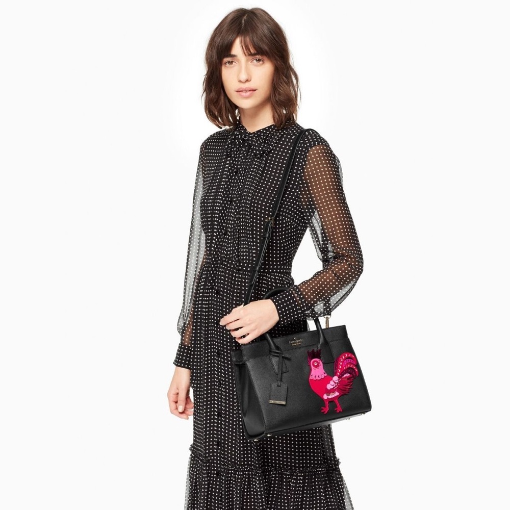 LIKE NEW KATE SPADE IMAGINATION ROOSTER SMALL CANDACE |BLACK SMOOTH CALF LEATHER - Picture 2 of 10